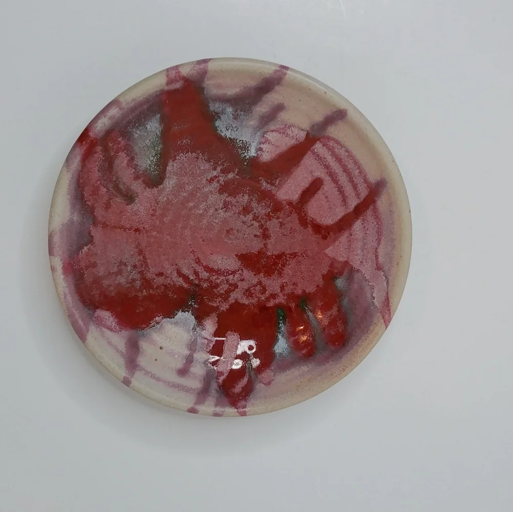 Hand Made & Signed Art Pottery Dish Brick Red